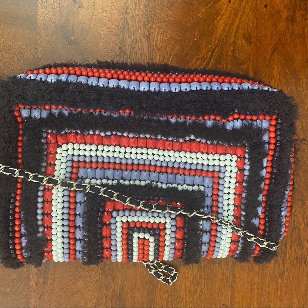 Zara women shoulder bag clutch red blue beaded